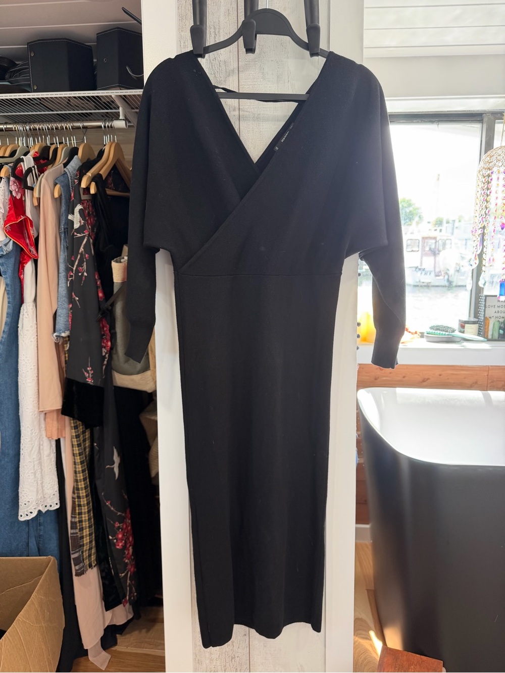 Mango Black Wrap-Style Midi Dress